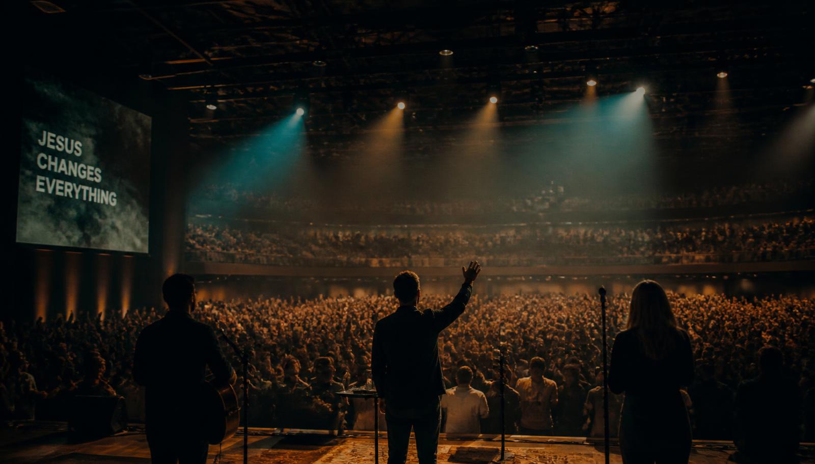A packed auditorium during a live event